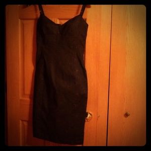 Aqua-Corset black on black floral embroidery dress